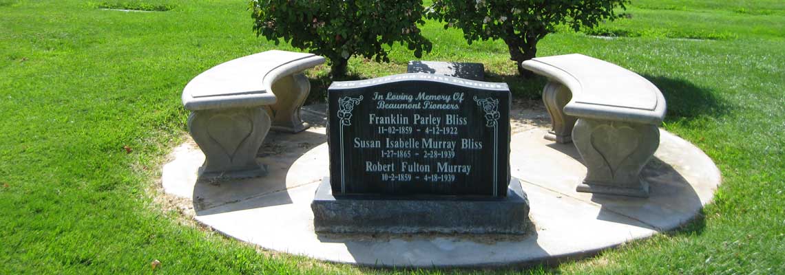Picture of Tombstone and Benches at Stewart Sunny Slope Cemetery.
